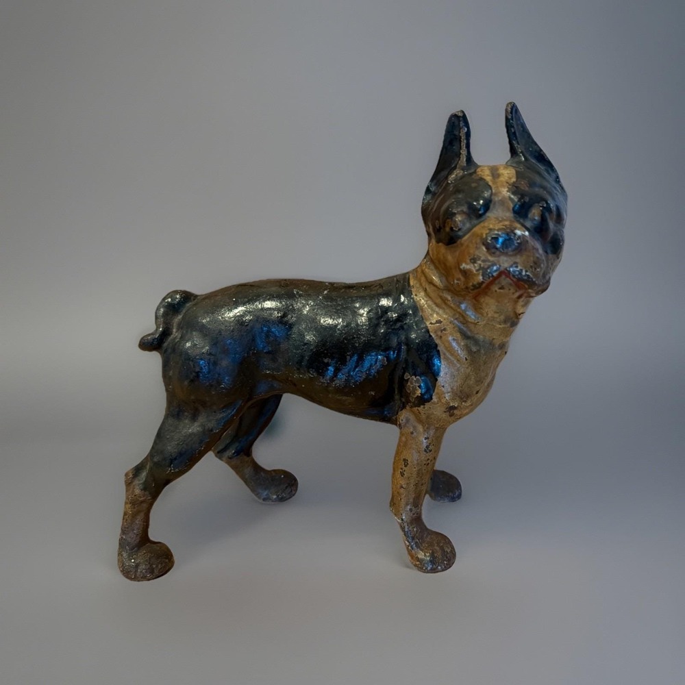 Antique Cast Iron‎ French Bulldog Doorstop 10" Tall 8lb Original Paint